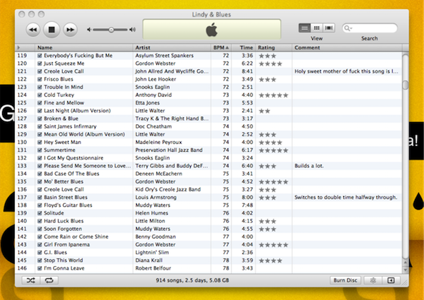 Sorted Danceable Playlist Screenshot